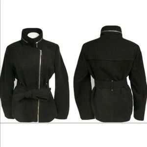 BCBG Paris Asymmetrical Belted Zip Up Coat